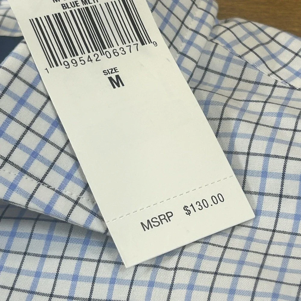 Polo Ralph Lauren Shirt Mens M Blue Check Classic Fit Stretch Button Down Dress